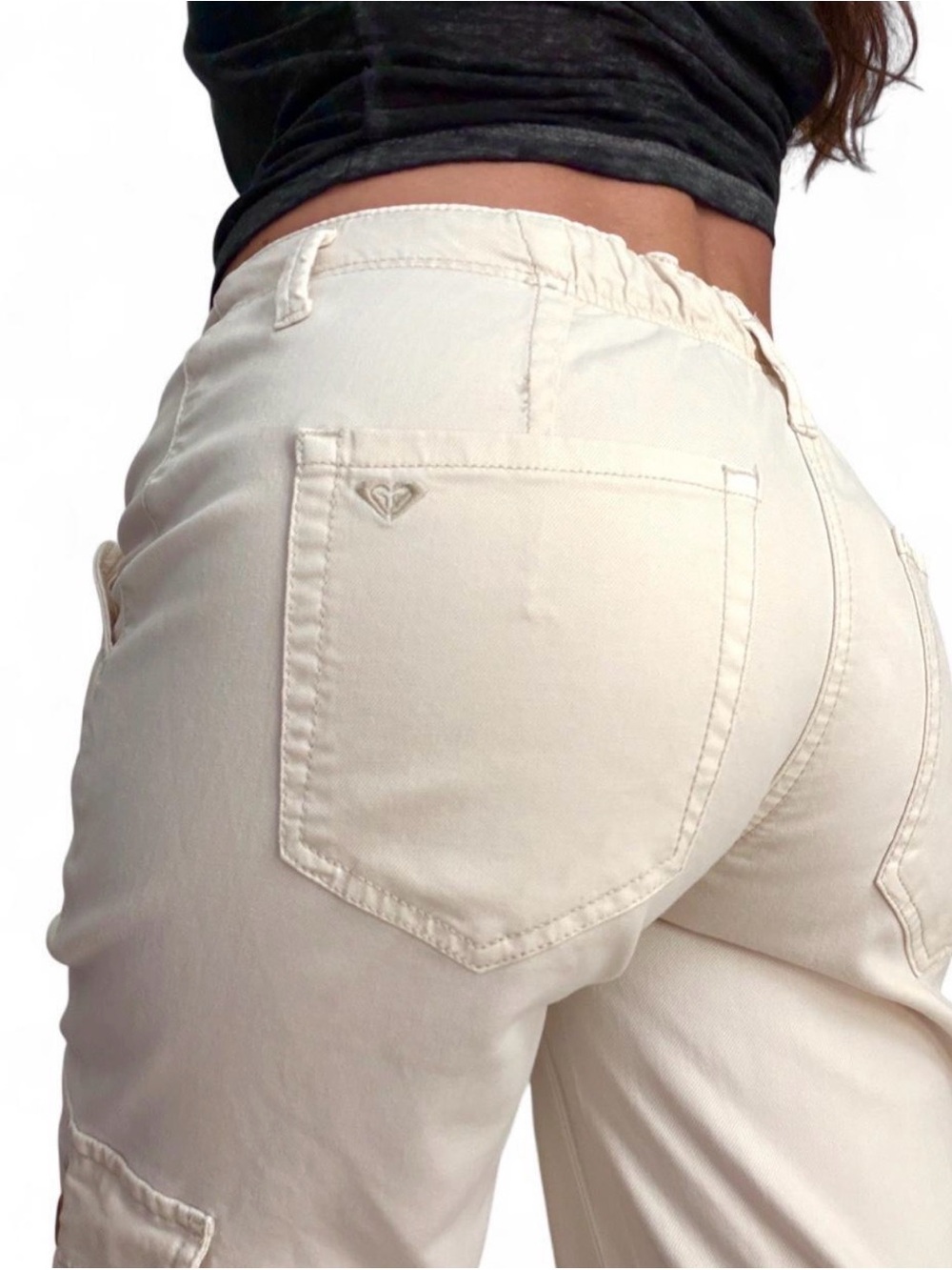 Roxy Womens Wide Cargo Linen Pants Size S Cream Ivory High Waisted Cotton Casual